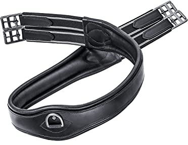SUNRIDE Sattelgurt für Pferde (Soho) - Echtleder - extra Polsterung - D-Ringe für Hilfszügel - Handgefertigt - elastische Einsätze - Rollschnallen - schwarz (130 cm)