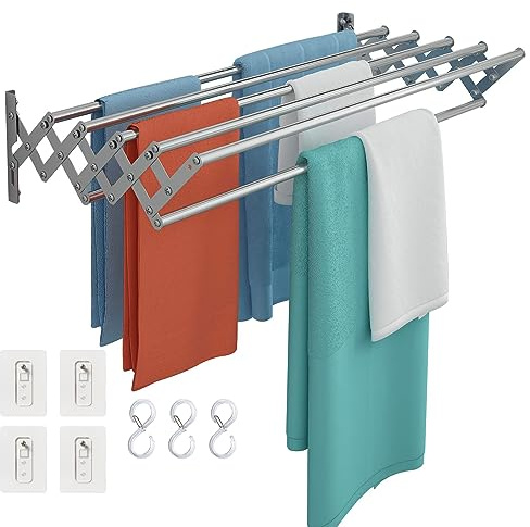 Wuciray Wäscheständer Wand Ausziehbar Klappbar Wandtrockner 80cm Edelstahl Balkon Ständer Wandwäschetrockner Wandmontage Platzsparender Handtuchhalter Clothes Drying Rack Scherenwäschetrockner