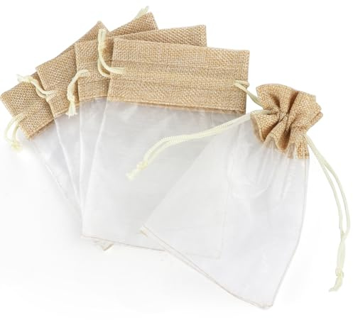 30 Stück Organzasäckchen 10x15 cm - Jutesäckchen mit Zugband, Organza Säckchen Wiederverwendbare Geschenkbeutel, Lavendelsäckchen, Schmuckbeutel, für Schmuck, Hochzeiten, Süßigkeiten, Partys (Natur)
