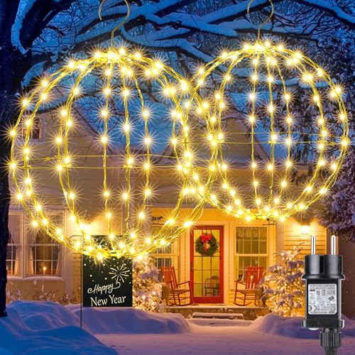 Joomer 2 Stück Weihnachtskugeln für den Außenbereich, Stromversorgung über Adapter, Kugeln, LED-Lichterkette, faltbar, aus Metall, 8 Modi, Timer, Dekoration für Weihnachten, Garten (33 cm + 28 cm