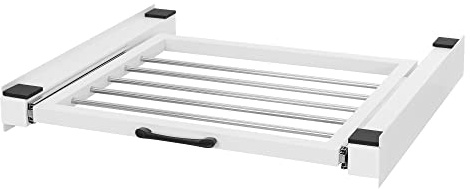 ML-Design Zwischenbaurahmen mit Wäscheleine, Stahl 60,5x54,5cm Weiß, Waschmaschine/Trockner Verbindungsrahmen, Zwischenbausatz mit ausziehbarer Handtuchhalter, Zwischenrahmen Universal, Trocknersäule