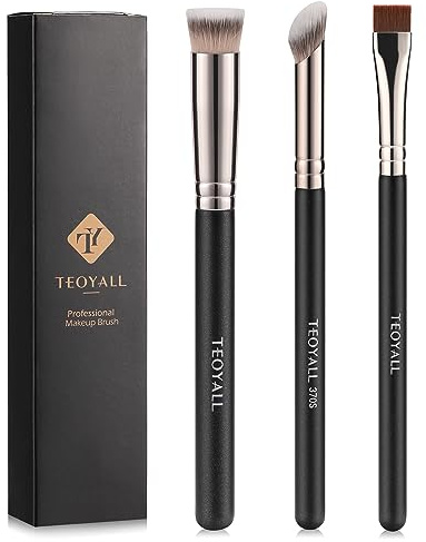 TEOYALL Concealer Pinsel Set, Flachkopf Rouge Pinsel, Angewinkelter Nasenkontur Pinsel, ultradünner Eyeliner-Augenbrauenpinsel für makelloses Finish