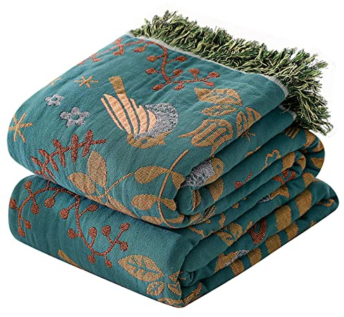 HOORDRY Doppelseitig Boho tagesdecke Blau/Beige,Kuscheldecke mit Fransen,bettüberwurf Baumwolle 150x200CM gewebte Decke Muster Couchdecke Sesseldecke Wendedecke für Fernsehen oder Nap auf dem Stuhl