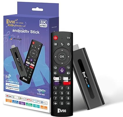Android 14.0 TV Box，Streaming Stick 8K, 2GB RAM 16GB ROM,Dual WiFi 2.4G/5.8G, HDMI, 4K HDR，Voice Remote，3D Movie Player,Suitable for Android TV Boxes or TV Sticks