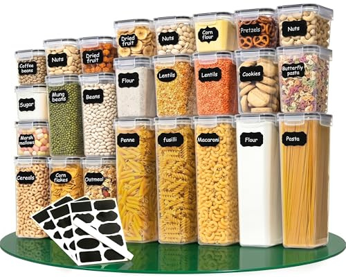 Vorratsdosen mit deckel luftdicht 25er Set: BPA-FREI Aufbewahrungsbox Küche | Mehl Müsli Zucker Spaghetti Nudeln Aufbewahrung | Vorratsbehälter Set 2,8l/2,0l/1,4l/0,8l | BPA-FREI | Spülmaschinenfest