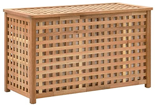 vidaXL Walnussholz Massiv Wäschetruhe mit Deckel Wäschekorb Wäschesammler Wäschebox Wäschetonne Wäschesack Bad Schlafzimmer 77,5x37,5x46,5cm Natur