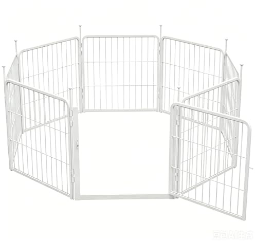 8-teilig Laufstall 60cm Hoch, Rutschfester Stall für drinnen mit 1 Türen, Anti-Rost Zaun, Automatische Verriegelung, Weiß