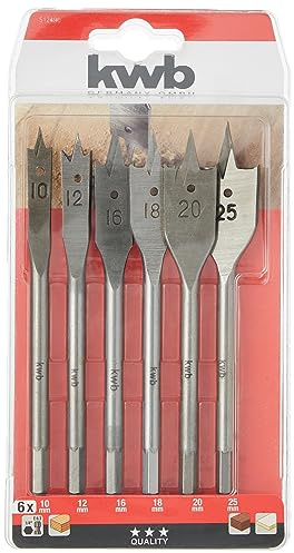 kwb 6-teiliges Flachfräs-Bohrer Set für Holz - Inklusive gängiger Größen und praktischer Blisteraufbewahrungstasche