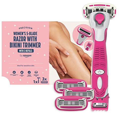 by Amazon für Damen, 5-Klingen-Rasierer mit 3-in-1-Trimmer + 3 Nachfüllpackungen