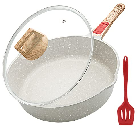 Bobikuke Bratpfanne 28cm Antihaft Pfanne mit Deckel, 7.5 cm Innenhöhe-Weiß | Pfanne Beschichtet mit Abnehmbarer Griff, Geeignet für alle Herdarten, Ofenfest