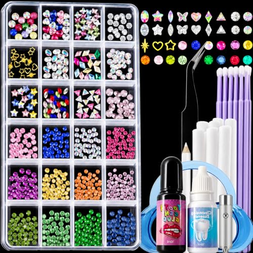 CiikDux DIY Zahnschmuck-Set, Zahnschmuck-Edelstein-Set enthält 770 Kristalle, 12 Formen, Bedazzle-Edelsteine, Zahnschmuck-Starter-Set
