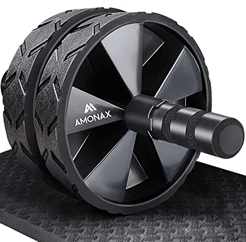 Amonax Bauchroller, bauchtrainer ab roller, bauchmuskeltrainer ab wheel set, mit Rutschfester, inkl. gut gepolsterter Kniematte/Knieauflage, für Männer und Frauen, Bauchmuskeltraining (Schwarz)