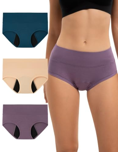 INNERSY Periodenunterschwäsche Starke Blutung Baumwolle Periodenslip 3 Pack | Menstruation Slip High Waist, Waschbare Periode Panties, Unterwäsche Damen Auslaufsicher, Hohe Saugfähigkeit, Periodenslips