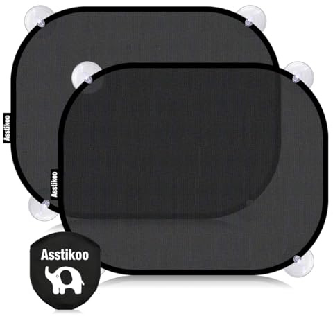 Asstikoo Sonnenschutz Auto Baby UV-Schutz UPF50+, Autofenster Sonnenschutz für Kinder GSM110+Nylon,45x35,5cm Sonnenblende Auto Baby mit 8 Saugnapf, Sonnenblende für Seitenfenster-2 Stück
