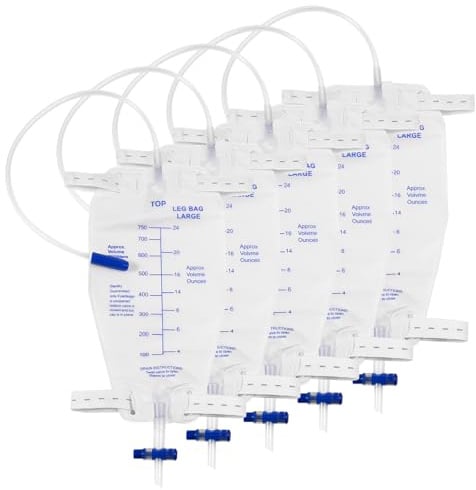 5 Stück 750ml Urinbeutel Beinbeutel mit 45cm Schlauch, Urinbeutel mit Anti Reflux Ventil und Ablass (750, 5)