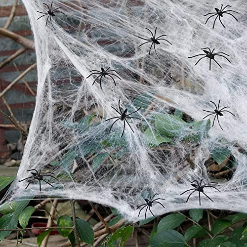 Halloween Deko Set,100g Dehnbare Spinnennetz Halloween Spinnennetz Dekoration,mit 30 Künstlichen Spinnen für Innen/Außen,Garten,Tür Fenster Kamin Spukhaus-Dekoration,Gruselszene,Partyzubehör