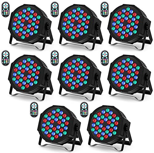 U`King 8 Pack RGB LED Par Strahler, 36 LED Bühnenlicht Partylicht mit Fernbedienung, Discolicht Scheinwerfer Bunt Beleuchtung für Stage DJ Party Show Bar Halloween Weihnachten