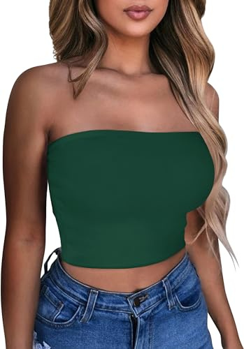 Damen Tube Tops Sommer Trägerlos Crop Tunika Tank Ärmellos Slim Fit Vest | Dehnbarer Stoff und Schlichtes Design, Lässig Basic Bluse Bandeau Croptop Ungepolsterte für tägliche Outfits Party