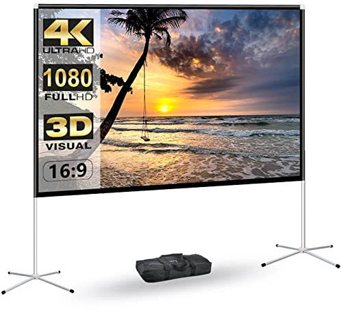 Projektor Bildschirm mit Ständer, tragbare Projektor Leinwand Stand 80-Zoll, Projektion sleinwand und Stand, 16:9 HD 4K, Indoor-Film-Projektionsleinwand im Freien mit Tragetasche für Familienhinterhof