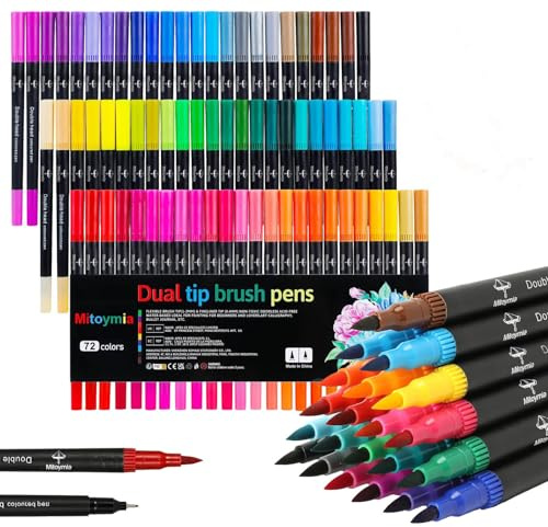 Mitoymia Dual Brush Pen Set Filzstifte 72 Farben Pinselstifte Marker Fineliner für Malbücher stifte set, Handlettering, Mandala Lettering, Stifte,Erwachsene