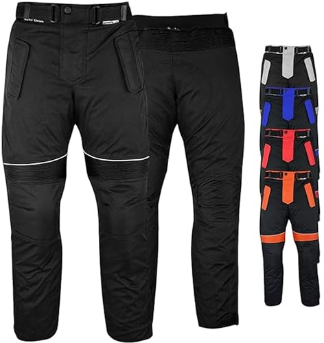 Motorradhose Herren mit 2CE Protektoren - Winddicht Biker Quad textil Hosen - Wash- & Abnehmbar Thermo-Futter, Kombi-Reißverschluss, Elastischer Bund - aus 4 Schichten & 2 Zipper Taschen Schwarz - 56