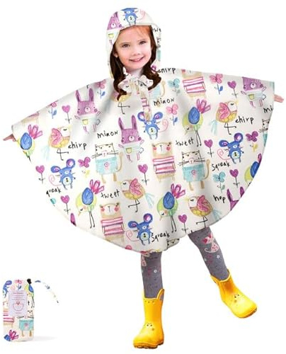 LAMA Regenponcho Kinder, Regenmantel Mädchen Leichter Kinder Regenjacke, Wiederverwendbar Regenbekleidung Regencape mit Kapuze, Raincoat für Fahrrad Wandern Camping
