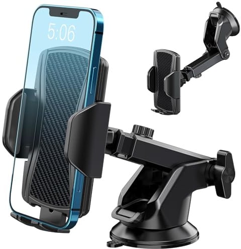 Hoppac Handyhalterung Auto, Ultrastarker Saugnapf Handyhalter Auto Armaturenbrett Windschutzscheibe, 360° Drehung EIN-Knopf-Entriegelung Kfz Handyhalterung für iPhone Max Android Smartphone 4-7"