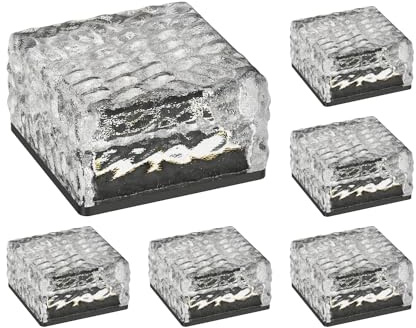 ledscom.de 6x LED Solar-Pflasterstein Bodeneinbauleuchte BROSLO für außen, IP67, Glas, eckig, 10 x 10cm, warmweiß