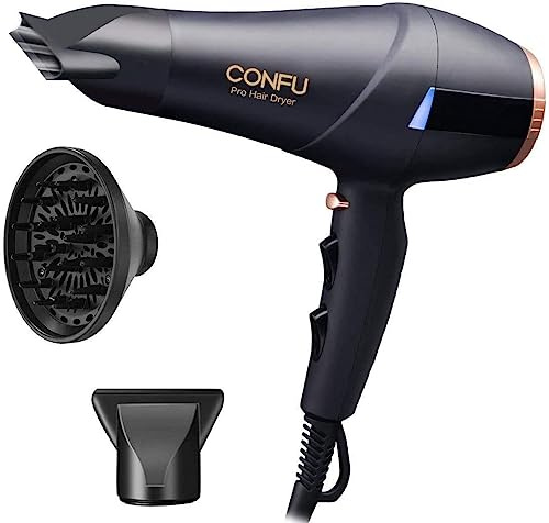 CONFU 2300W Profi Föhn Ionen Technologie Salon Haartrockner mit Diffusor StylingDüse Professional Fön AC Motor Schnell Trocken Leistungsstark 2 Geschwindigkeit und 3 Heizstufen Kalt Europäisch 220V