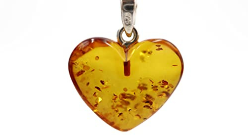 Bernstein Herz Anhänger Cognac Farbe Mit 925 Sterling Silber Schleife | Baltischer Anhänger Halskette | Schmuck