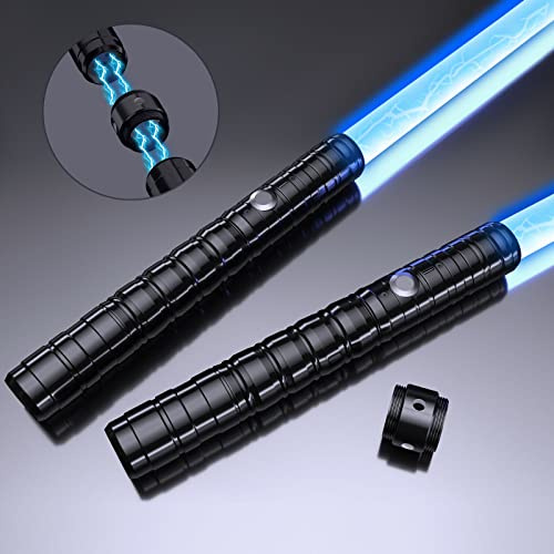 Kiseely Lichtschwert 2 Packungen mit Metallgriff, 7 Farben austauschbares LED Lichtschwert mit wiederaufladbaren Batterien, Duellierende Lichtsäbel mit Sound für Teenager Erwachsene (Schwarz Griff)