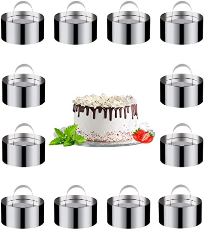 12Stück Dessertringe und Speiseringe, Lebensmittel Ringe, Ring Set klein, Edelstahl-Mousse-Ringe, Ø 8 cm Runder Mousse-Ring, geeignet Dessertring/Speisering für Desserts, Kuchen, DIY