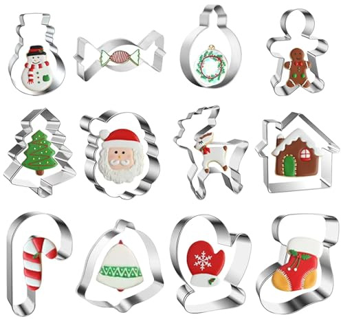 Ausstechformen Weihnachten Set 12 Stück, Plätzchen Ausstecher Aus Edelstahl Metall, Ausstechform Fondant Keksausstecher Weihnachten Plätzchenausstecher Keksformen für Tortendeko Fondant Kekse Backen