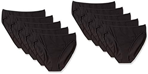 Amazon Essentials Women's Cotton Stretch Hi-Cut Brief Panty, 10-Pack Underwear, -black, Small