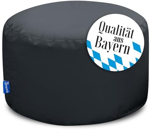Bruni Pouf Sitzhocker L in Grau – runder Sitzpouf, Indoor und Outdoor als Fußhocker, Yoga-Sitzkissen, Meditationskissen geeignet, in Deutschland gefertigt