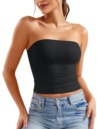 ZAAYYO Trägerloses Tube Top Damen Bandeau Top Y2K Slim Fit Sommer Crop Tops | Double Lined, No slip, Sexy, Long, Going Out Crop Top, Bandeau BH, Bando Top