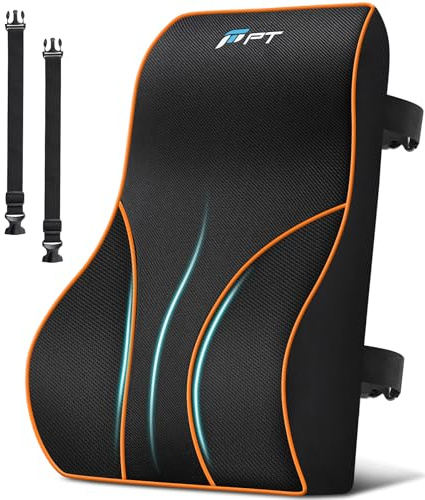 POOTACK Lendenkissen mit Memory-Schaum - Komfortable Lordosenstütze für Auto, Büro und Gaming, Verstellbares Rückenkissen für Bürostuhl, Autositz und Schreibtischstuhl, Schwarz