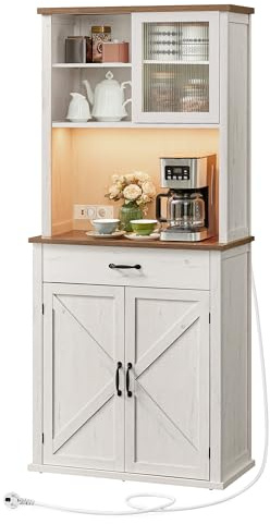 VASAGLE Sideboard mit Beleuchtung und Ladestation, Küchenschrank
