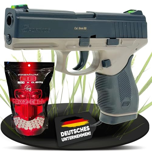 Set: Fritz-Cell Airsoft Pistole Federdruck Softair 0,5 Joule, inkl. 500 x 6 mm BB Soft-Air Kugeln schwere Ausführung