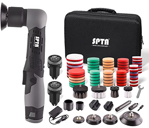 Poliermaschine, Winkelpolierer, SPTA 12V Mini Ezenter Poliermaschine Polierer, Polierer 25mm/50mm/80mm Polierteller/Polierschwamm/Wollscheibe, zum Polieren von Auto, Möbeln - LD104DE-V2