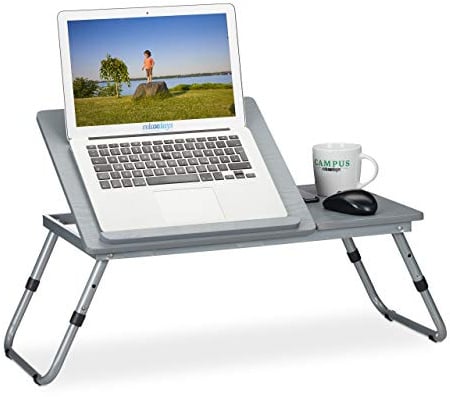 Relaxdays Laptoptisch höhenverstellbar, klappbar, neigbare Arbeitsfläche, Betttisch für Laptop, MDF, 44x73x34,5 cm, grau