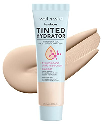 Wet n Wild, Bare Focus Tinted Hydrator, Getönte Gesichtscreme angereichert mit Hyaluronsäure, leichte bis mittlere Deckkraft, Semi-Mattes Finish, Olivfarbene Haut