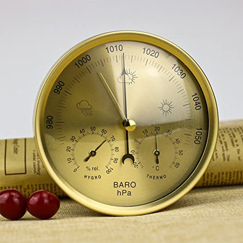 Wetter Station Analog Thermo Hygrometer kupferfarbener Edelstahl Feuchtemesser und Innen Thermometer Barometer-Thermometer, Außentemperatur-Messgerät (Kupfer )