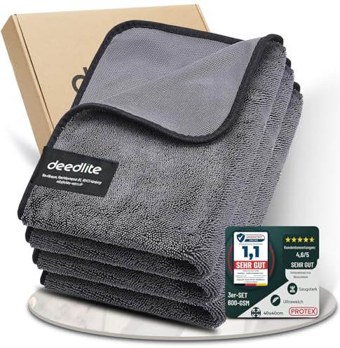 Deedlite Shiny Bath Wipes XXL Trockentuch Dusche, Fast Dry Auto Trockentuch, Mikrofasertücher, Premium Tuch für Auto, Duschkabine, Haushalt, Camping (40x60cm, 3 Stück)