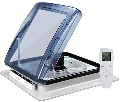 Brolteja Dachventilator für Wohnwagen, 12 V, mit Regensensor, Dachlüftung für Wohnmobile, Öffnungsgröße 40 x 40 cm, Remote-Geschwindigkeiten, reversibel