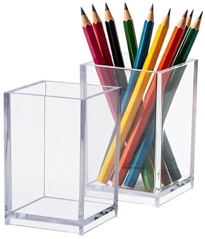 Dezzer Klarer Acryl Stifthalter, Make up Bürstenhalter, Bleistifthalter für Desktop Briefpapier Organizer, 2 Pack Clear Pen Cup für Schreibtisch Zubehör, Schule, Hauslieferungen