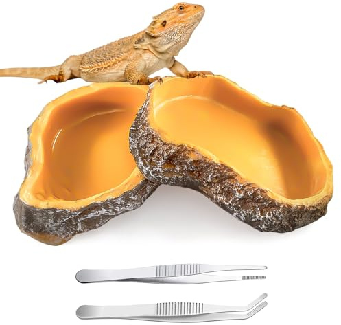 xuefenfei 2PCS Wasserschale Terrarium, Reptile Näpfe mit 2 Pinzetten, Näpfe Terrarium, Schildkröten Zubehör, Reptilien Wasserschale, für Eidechse Chamäleon Schildkröte