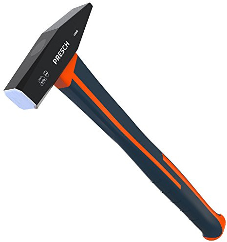 PRESCH Schlosserhammer 300g Fiberglasstiel - Hammer in Schwarz nach DIN mit Kunststoffstiel - Profi Werkzeug Hammer 300g