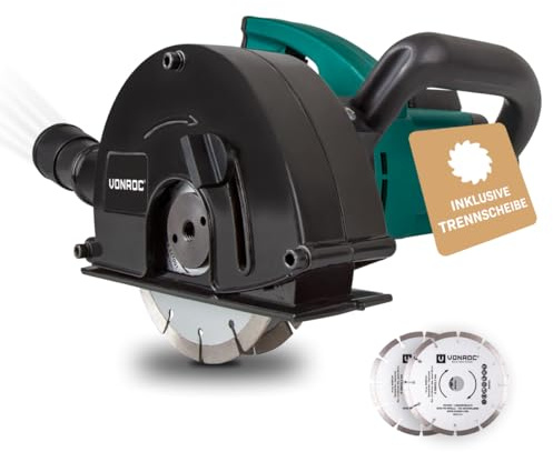 VONROC Mauernutfräse mit Absaugung [1700W] - Schlitzfräse Nutfräser für Kabelnut [14/19/29mm] - Schlitzmaschine 150mm mit Schnittiefe [4-40mm] inklusive 2 Diamantscheiben