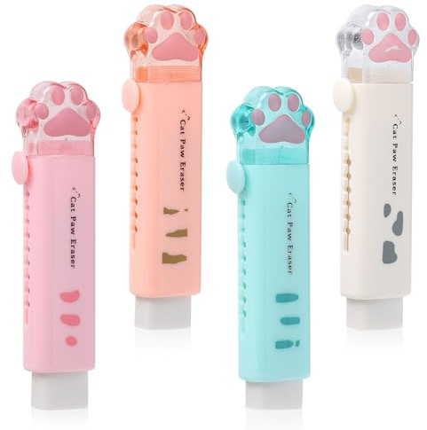 4 Stück Kawaii Katzenpfoten Einziehbare Radiergummis 2B Sachen für Mädchen | lustige Radiergummi Kinder mit Duft Radiergummi Stift für Skizzen Büro Schulen und Kinder Mitgebsel Geschenk